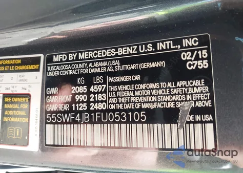 2015 Mercedes-Benz C 300 Sport из США, поврежденный, VIN 55SWF4JB1FU053105